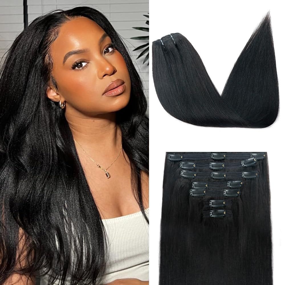Extensões de cabelo Clip in Pobokix Yaki Straight 120g 45cm