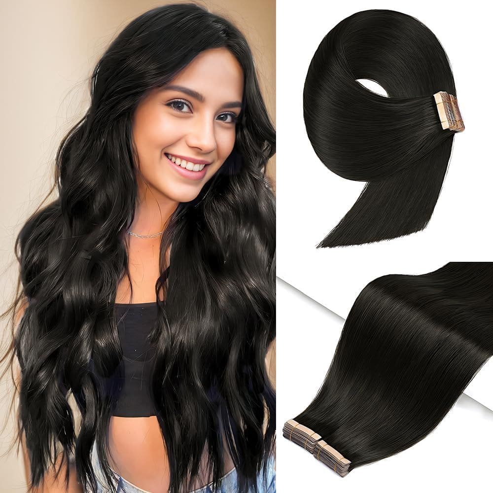 Fita adesiva em extensões de cabelo YDDM, 20 unidades, 40 cm, preto natural, 100% Remy