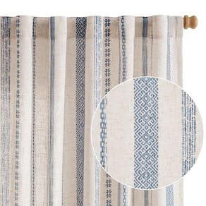 Cortinas jinchan Linen Blend Boho 240x260cm Blue Printed Bei