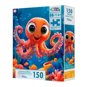 Quebra Cabeça 150 Peças Polvo Peixe Mar Infantil +4 Anos Interativo Pais e Filhos