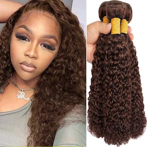 Pacotes de cabelo MAMART Kinky Curly 14 polegadas, marrom escuro, cor 4