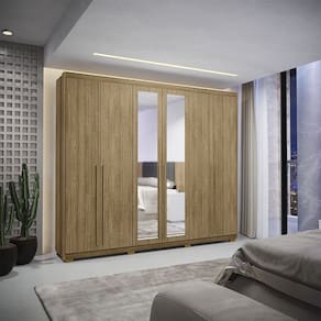Guarda Roupa Roupeiro Casal Dubai Majestic 6 Portas 6 Gavetas com Espelho Nature Vila Rica