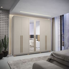 Guarda Roupa Roupeiro Casal Dubai Majestic 6 Portas 6 Gavetas com Espelho Fendy Vila Rica