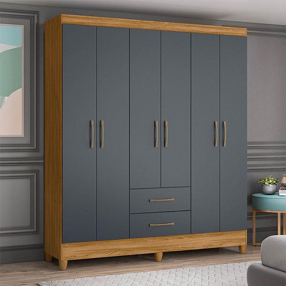 Guarda Roupa Casal Ambiente Panamá 6 Portas Freijó Cinza - Moval