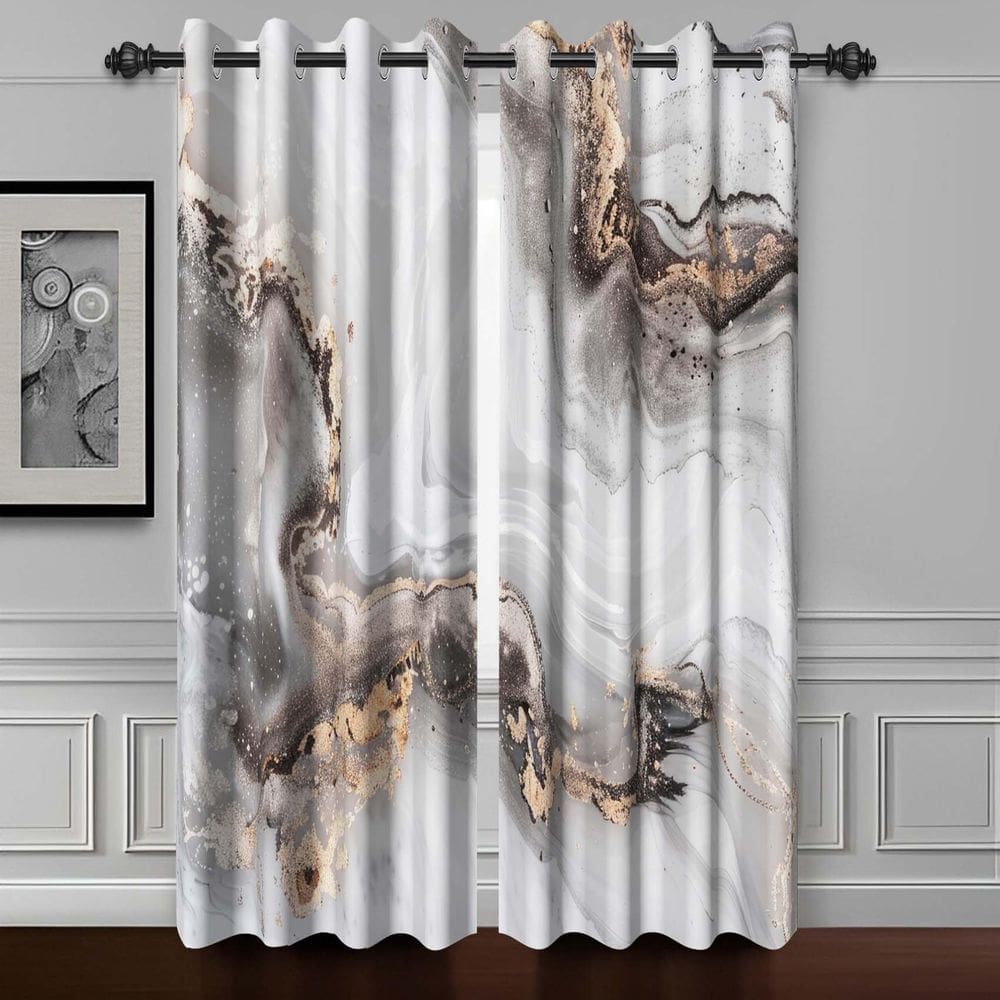 Cortinas de janela Baocicco Grey Gold Marble Print 31x230cm 2 painéis