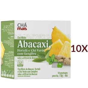 Chá de Abacaxi Chá Verde Hortelã e Gengibre Vegano Cx. 10 sachês Kit 10