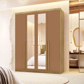 Guarda Roupa Roupeiro Casal Dubai 4 Portas com Espelho Nature Camarim Vila Rica