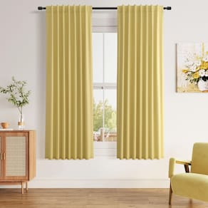 Cortinas Guken Blackout Yellow 160 cm de comprimento, 2 painéis, conjunto de linho