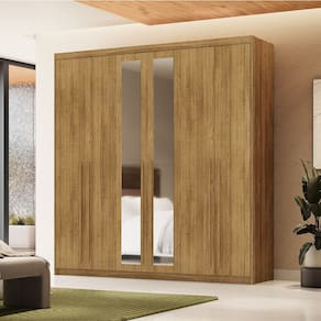 Guarda Roupa Roupeiro Casal Dubai 6 Portas com Espelho Nature Vila Rica