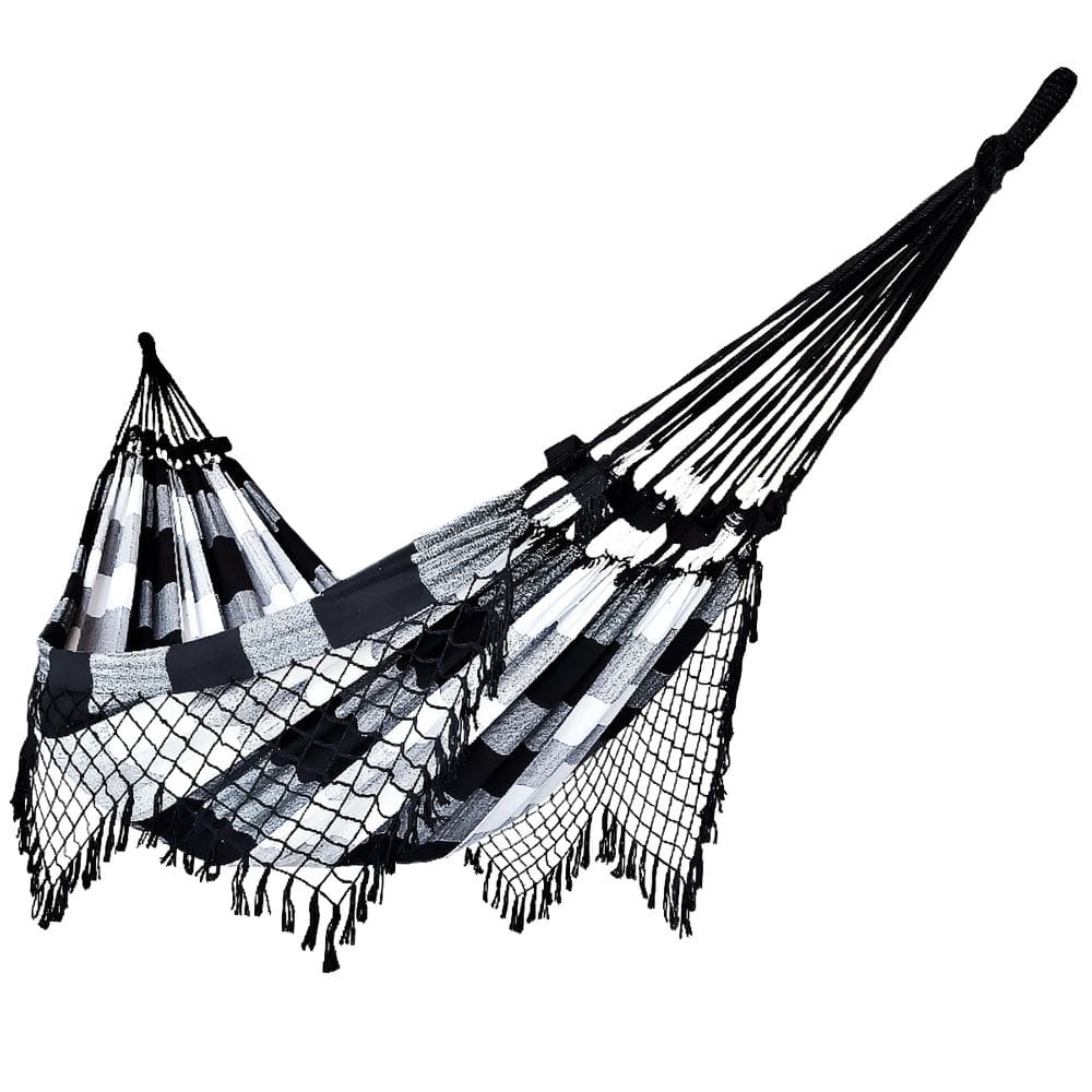Rede de Dormir Casal Balanço de Algodão Reforçada 3,80m x 1,50m Preto Com Branco Xadrez