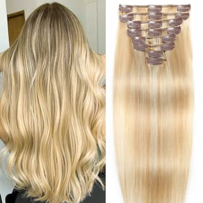 Extensões de cabelo Clip in FIPOHIRA em loiro escuro destacado