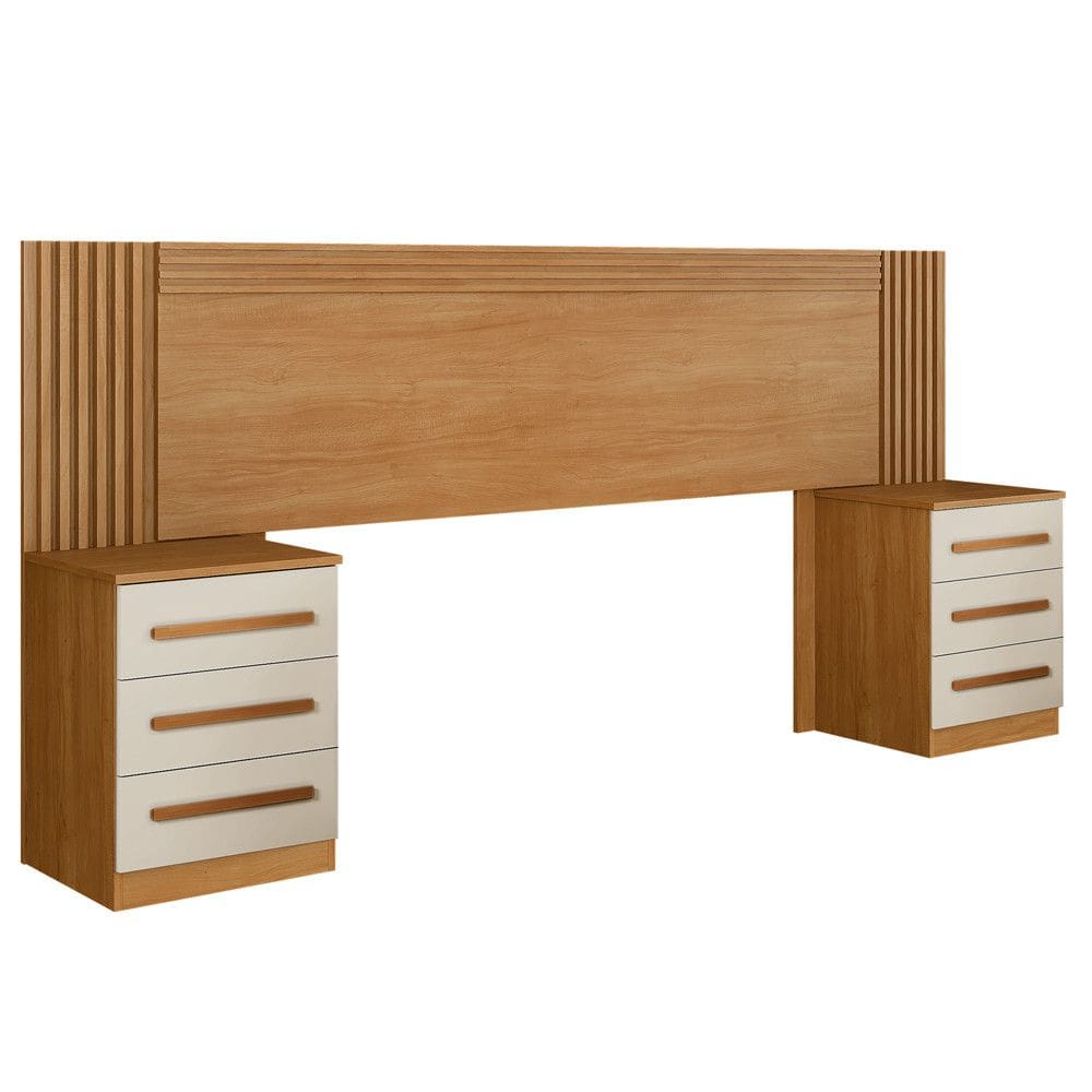 Cabeceira Extensiva Ripada Para Box Bélgica 140-160 Cm Com 2 Mesas De Cabeceira - Benetill