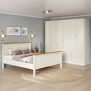 Conjunto Cama Queen Guarda-Roupa 6 Portas Ananda CabeCasa MadeiraMadeira Off White/Mel