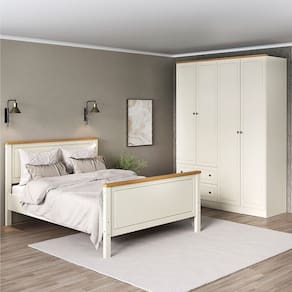 Conjunto Cama Casal, Guarda-Roupa 4 Portas Ananda CabeCasa MadeiraMadeira Off White/Mel