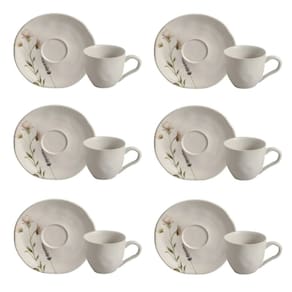 Conjunto de Xícara de Cafezinho com Pires 06 Peças Orgânico Lavanda Porto Brasil