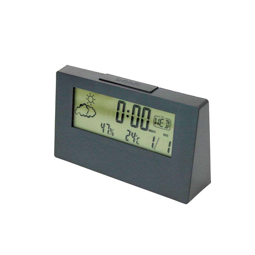 Relogio Digital De Mesa Retangular Com Calendario Despertador Termometro De Cabeceira Cor:Preto