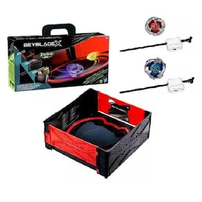 Beyblade X Kit Arena Maleta Portatil Batalha, 2 Piões e 2 lançadores ( Scythe Incendio e Sword Dran ) -Hasbro