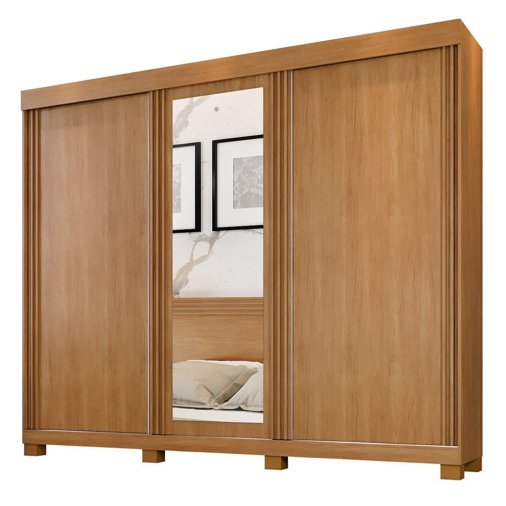 Guarda Roupa Sergipe 3 Portas Deslizantes Ripado 6 Gavetas 9 Prateleiras - Benetil