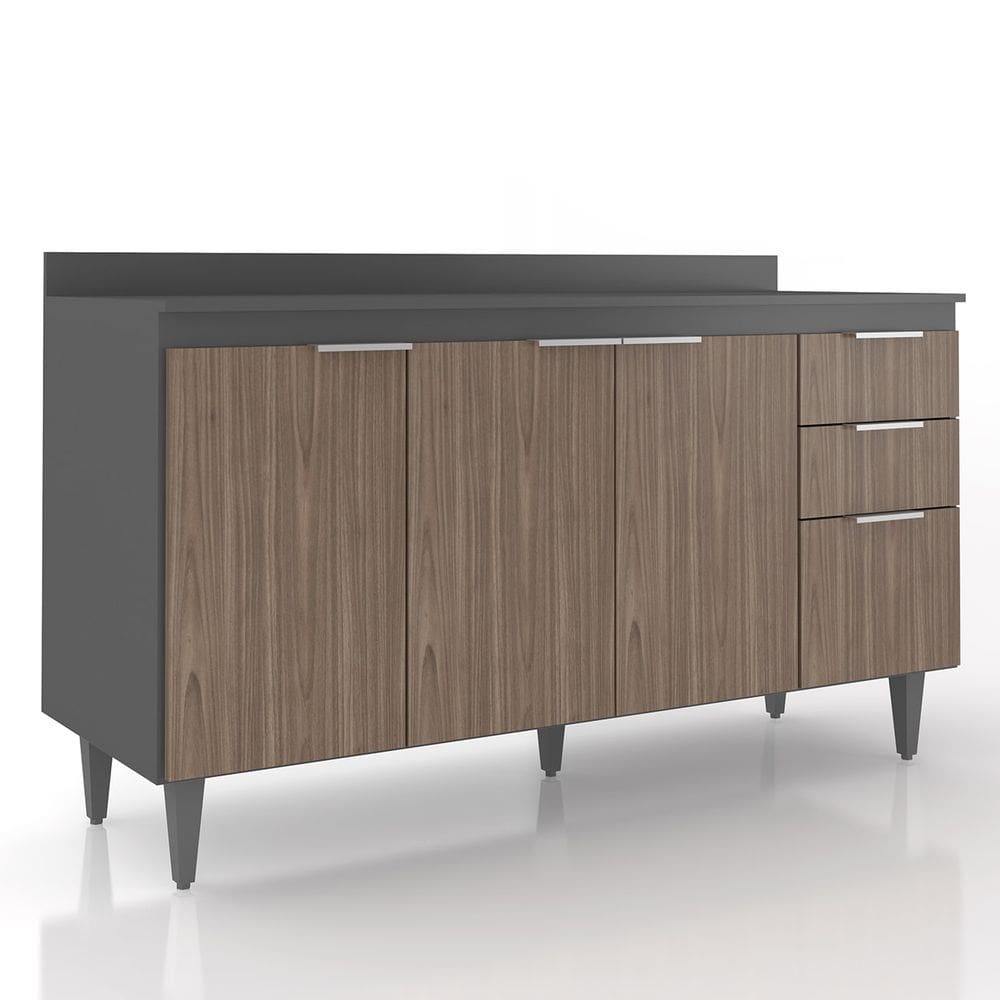 Balcão de Cozinha Com Tampo 150cm Pérola Grafite/Freijó Z34 - Mpozenato