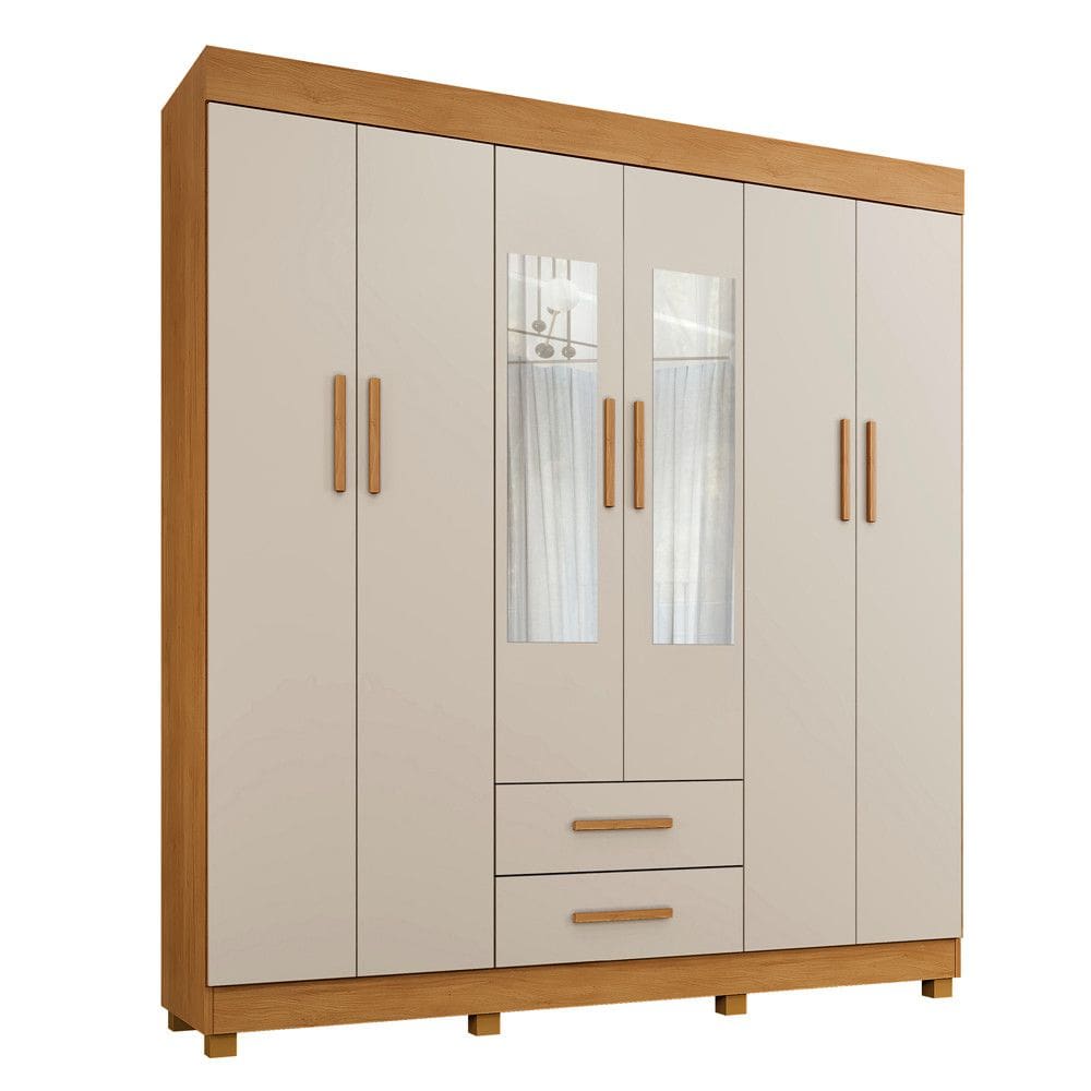 Guarda Roupa New Copacabana 6 Portas 2 Gavetas 7 Prateleiras Com Espelho - Benetil