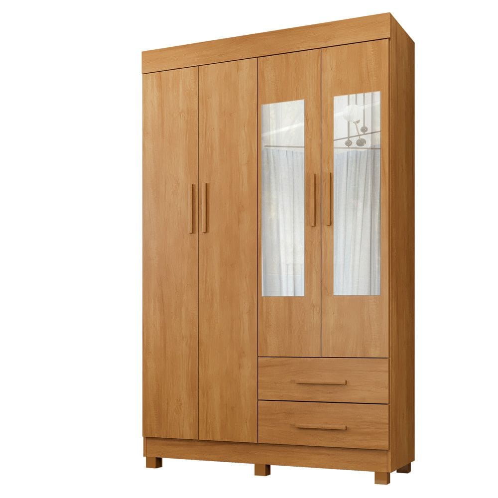 Guarda Roupa New Copacabana 4 Portas 2 Gavetas 5 Prateleiras Com Espelho - Benetil