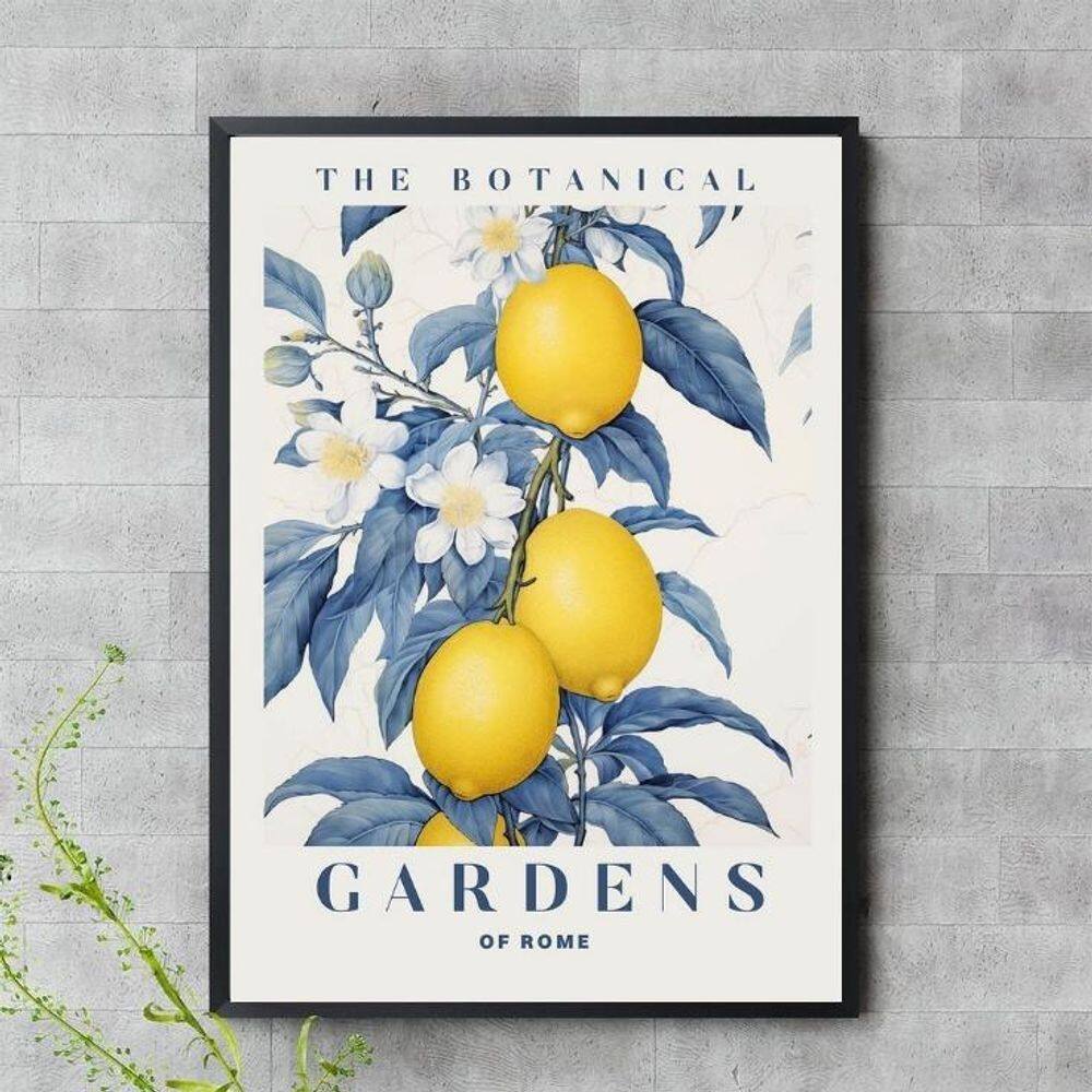 Quadro Botanical Gardens - Azul E Amarelo 24X18Cm - Vidro