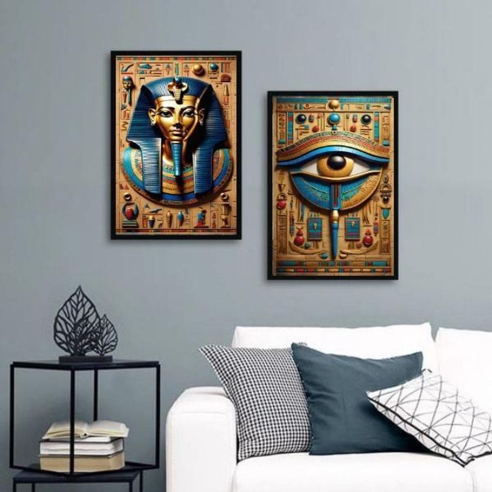 Kit 2 Quadros Decorativos Artes Egípcias 33X24Cm - Com Vidro