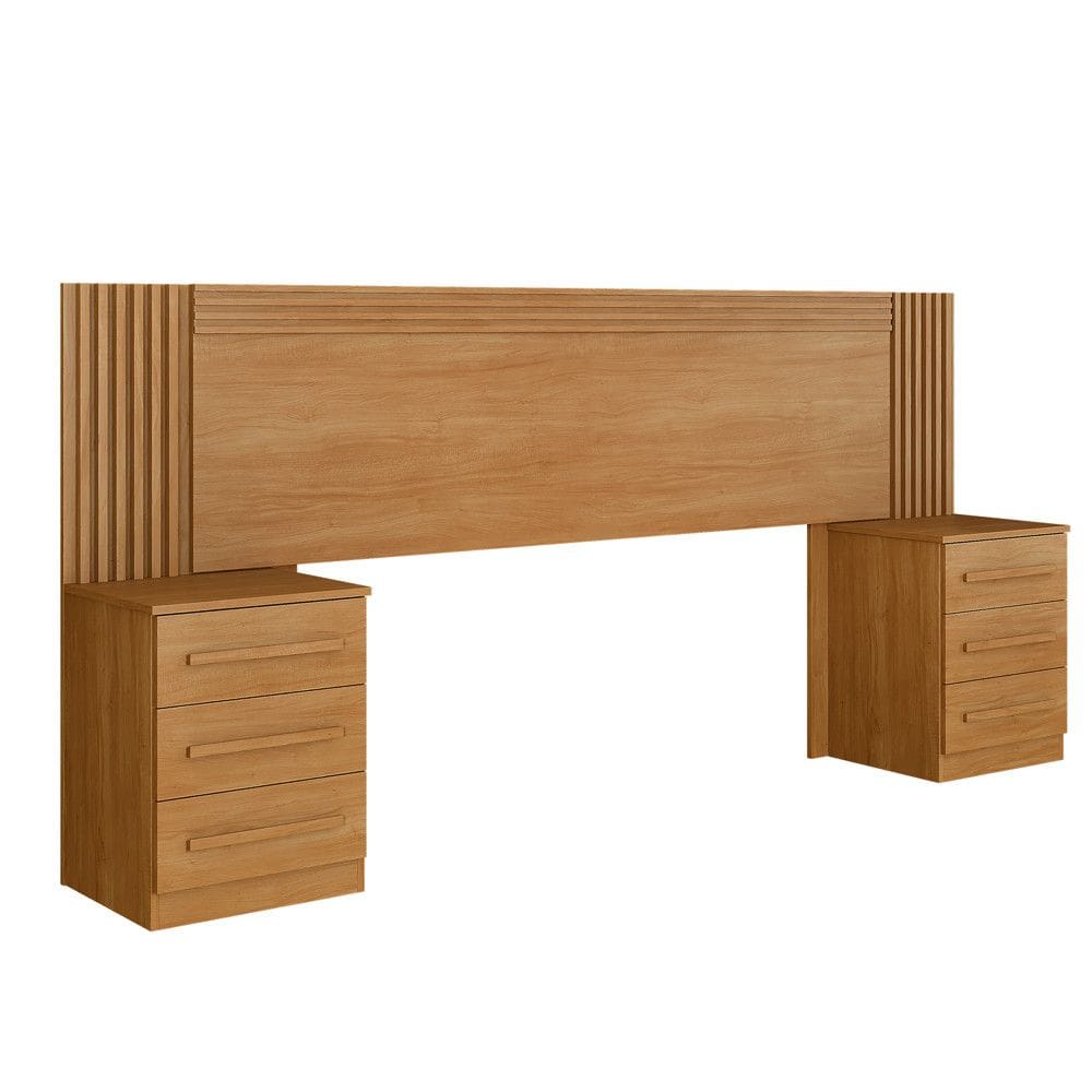 Cabeceira Extensiva Ripada Para Box Valência 140-160 Cm Com 2 Mesas De Cabeceira - Benetill