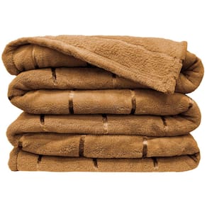 Cobertor Casa Scarpa Veneza Queen Manta Ultrasoft Premium Listrada Extra Macia - Caramelo