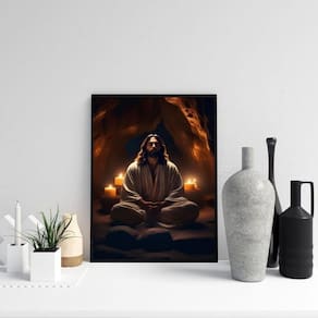 Quadro Jesus Cristo Meditando 45X34Cm - Com Vidro