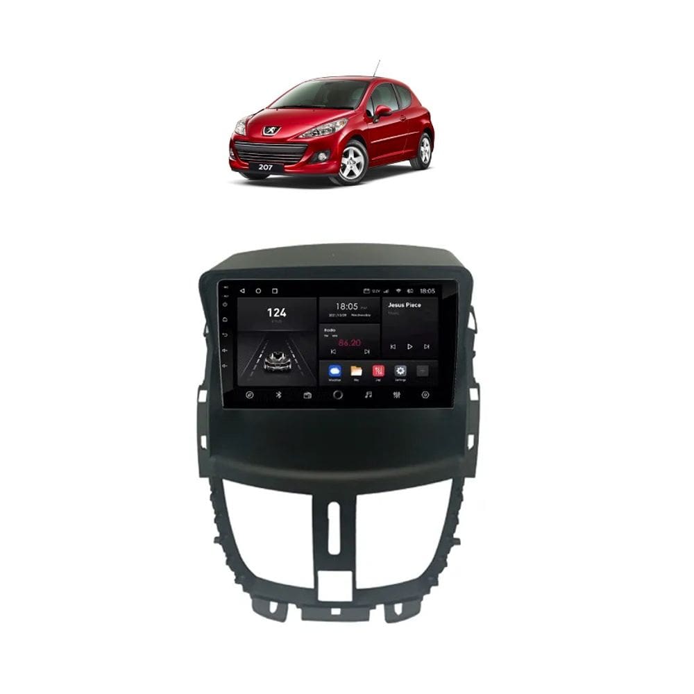 Kit Multimídia Peugeot 207 de 2008 / 2014 9 Pol Android Carplay 2/32GB - 915BR ROADSTAR
