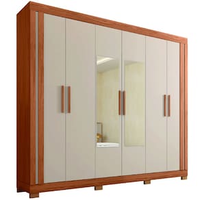 Guarda Roupas Casal Com Espelho 6 Portas 2 Gavetas Qatar Madeirado / Off White Caemmun