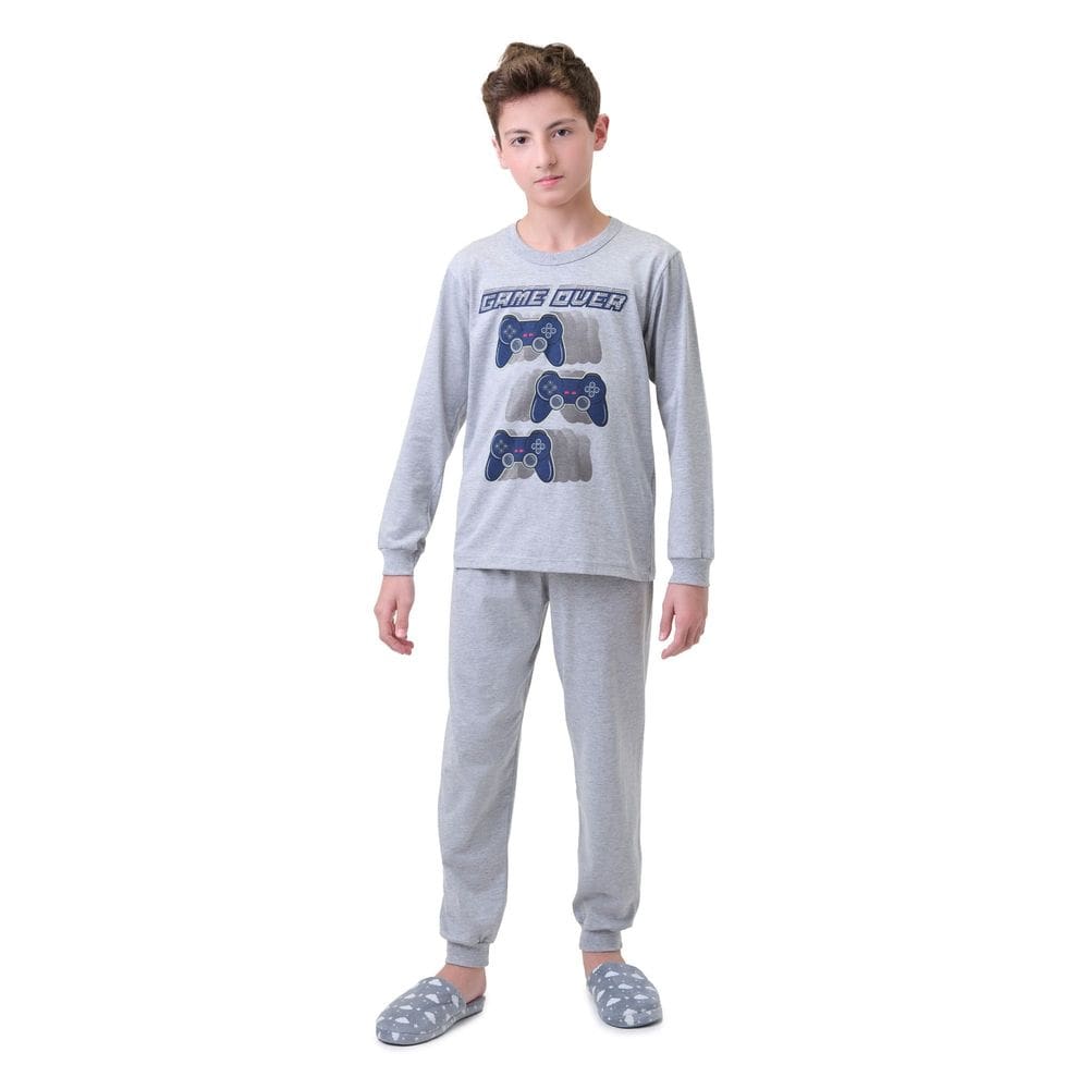 Pijama Juvenil Menino Longo Vídeo Game Brilha no Escuro Malha