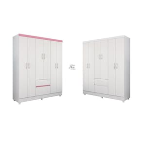 Guarda-Roupa Ecom II Flex 128m com Cabideiros, 2 Gavetas e Prateleiras - Branco/Rosa Demóbile