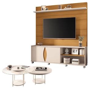 Estante Home Theater Luxor Cinamomo Off White e Kit Mesa de Centro Sky Off White- HB Móveis