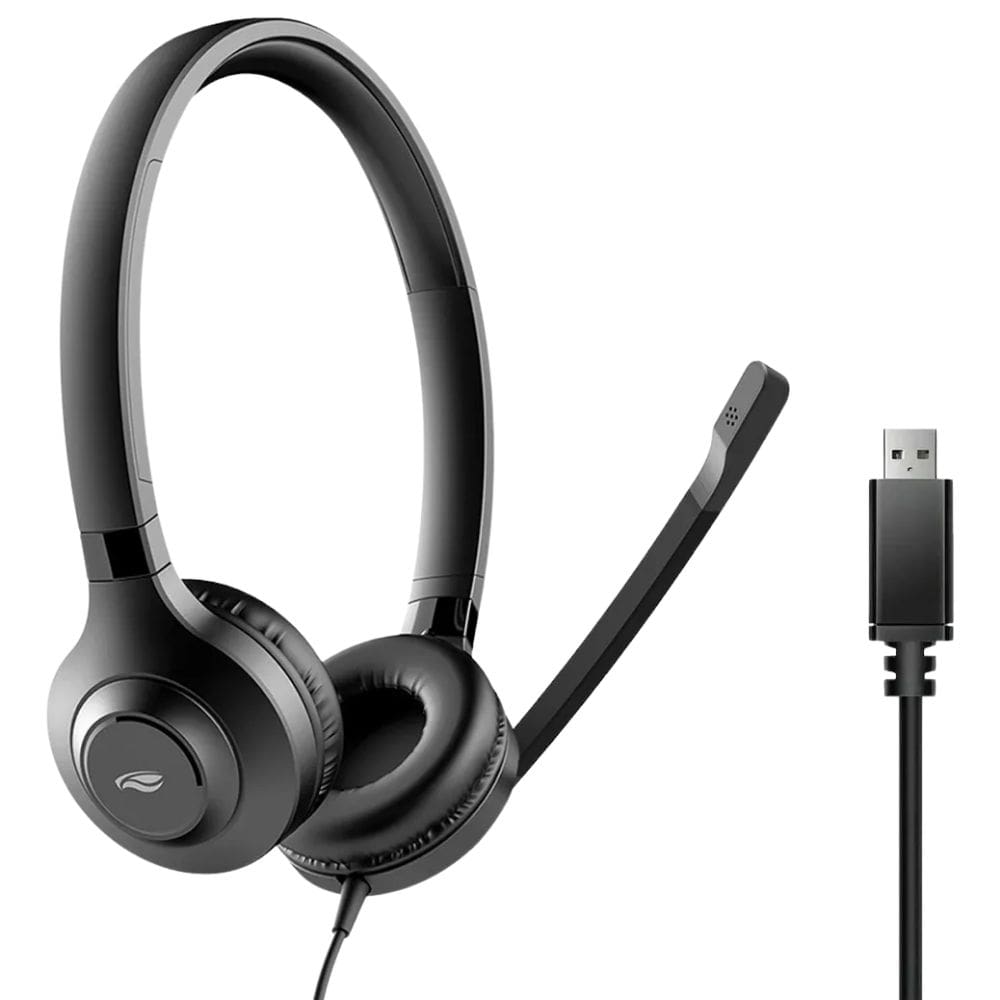 Fone Headset USB PH-360BK C3Tech, Som Estéreo, Cancelamento de Ruído ENC, Controle no Cabo, Preto