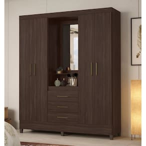Guarda Roupa Pérsia Capelinha com Espelho, 4 Portas e 3 Gavetas - Café Touch Demóbile