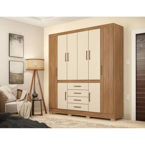 Guarda Roupa Casal New Realce ELE/ELA 201cm - Amêndola Touch/Off White Demóbile