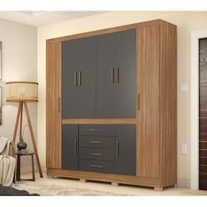 Guarda Roupa Casal New Realce ELE/ELA 201cm - Amêndola Touch/Grafito