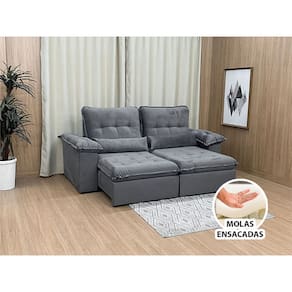 Sofá Retrátil Reclinável 2,30 m Cinza 502 Sara Premium