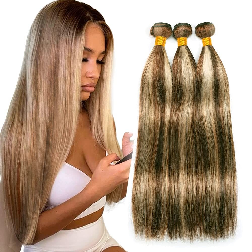 Pacotes de cabelo Vinmdonm Blonde & Brown Ombre Straight 8-30
