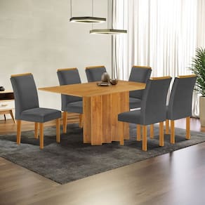 Conjunto Mesa Lorena 160cm X 80cm com 6 Cadeiras Luisa Tampo Londres sem Vidro Cinamomo/Off White/Cinza