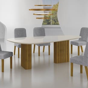 Conjunto Sala de Jantar Mesa Orgânica 6 Cadeiras Isis Freijo/ Off White / Cinza