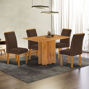 Conjunto Mesa Lorena 120cmx80cm com 4 Cadeiras Luisa Tampo Londres Cinamomo sem Vidro Cinamomo/Off White/Marrom