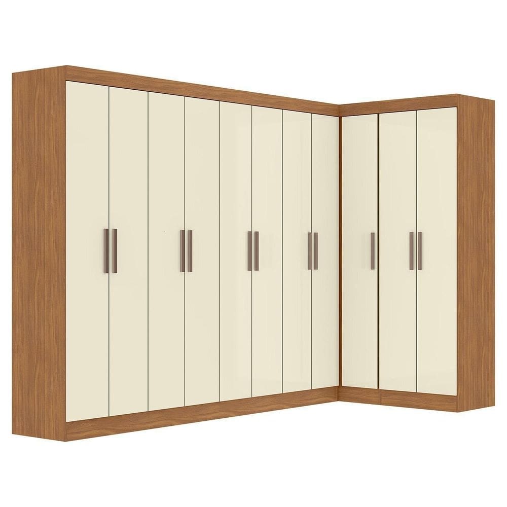 Guarda-roupa Modulado de Canto 11 Portas e 4 Gavetas Paris Cinamomo/Off White