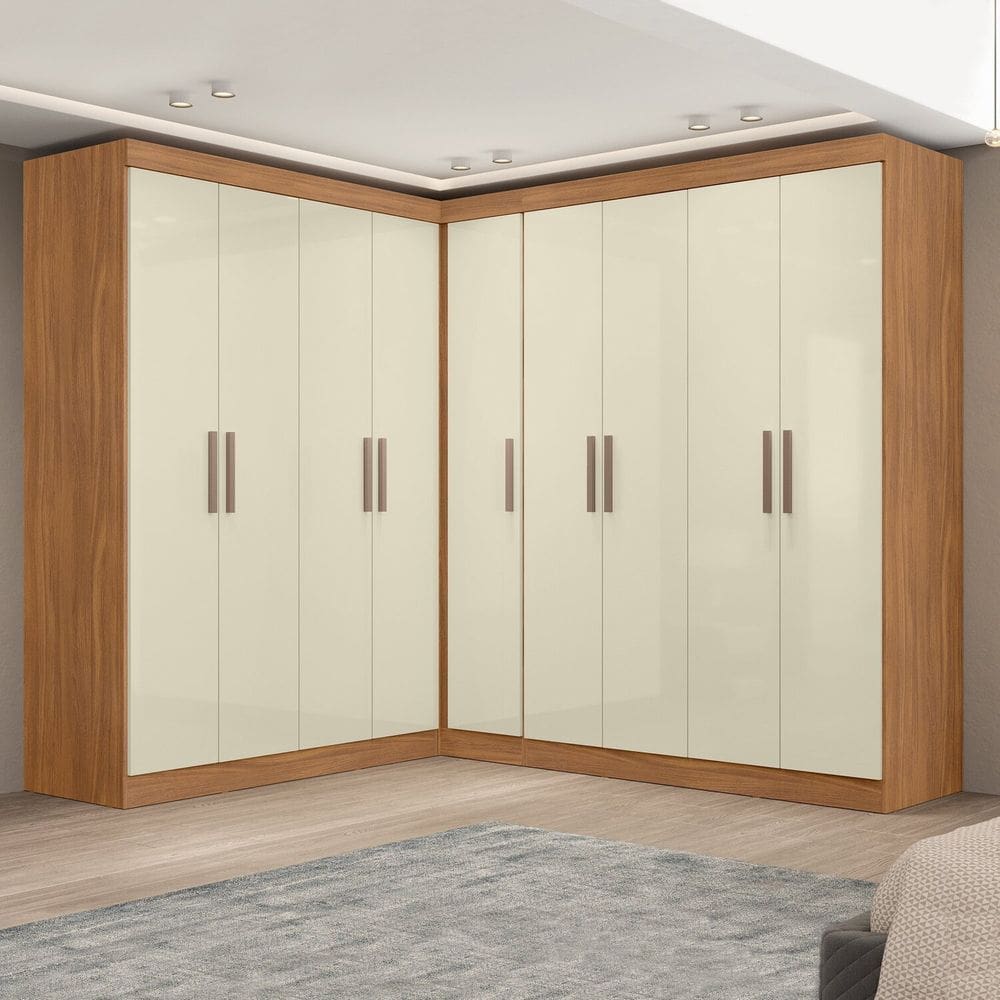 Guarda-roupa Modulado de Canto 9 Portas e 4 Gavetas Paris Cinamomo/Off White