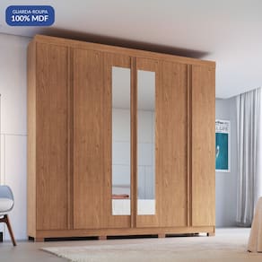 Guarda Roupa 6 Portas 4 Gavetas com Espelho Eros Cedro