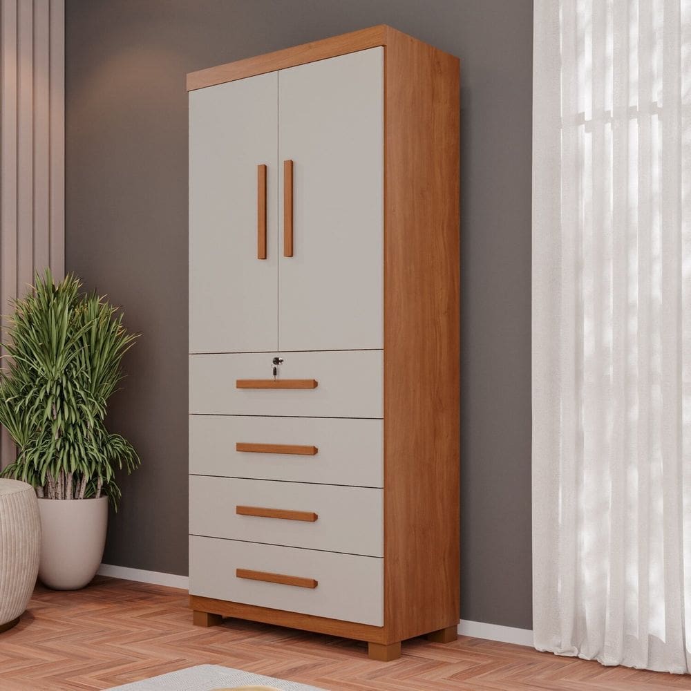 Guarda-roupa 2 Portas 4 Gavetas Ilhéus Espresso Móveis Cinamomo / Off White