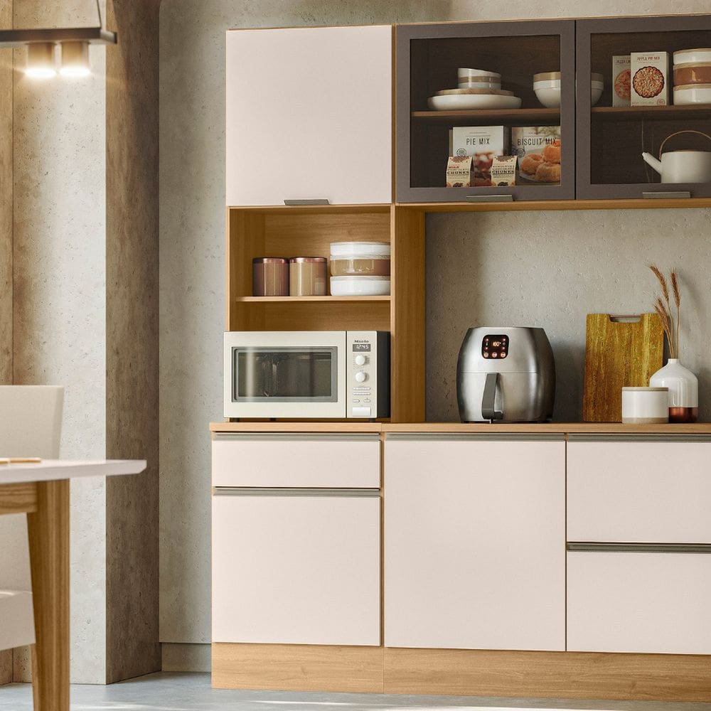 Paneleiro Duplo para Cozinha 4 Portas 1 Gaveta Etina Carvalho/Off White