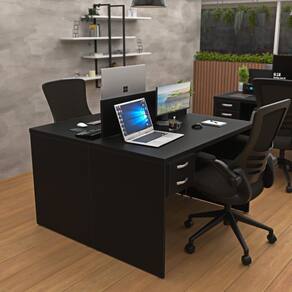 Estação Trabalho Plataforma 120x60 Cm 2 Lugares com 2 Gavetas Preto
